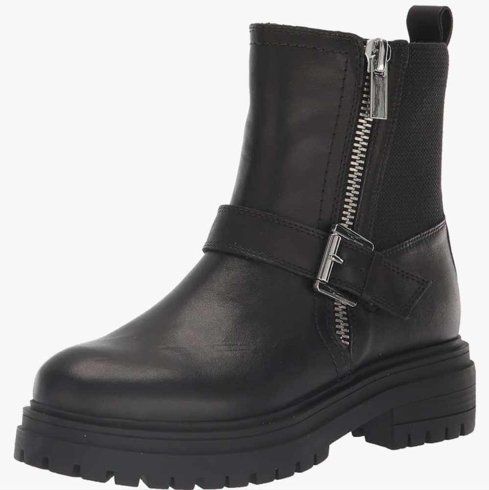 Blondo Garnet Lug Moto Waterproof Black Leather Zipper Buckle Boot...Size...10